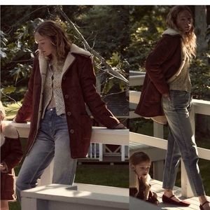 DOEN Woodland Faux Suede Shearling Lined Coat Saddle Brown NEW with tags